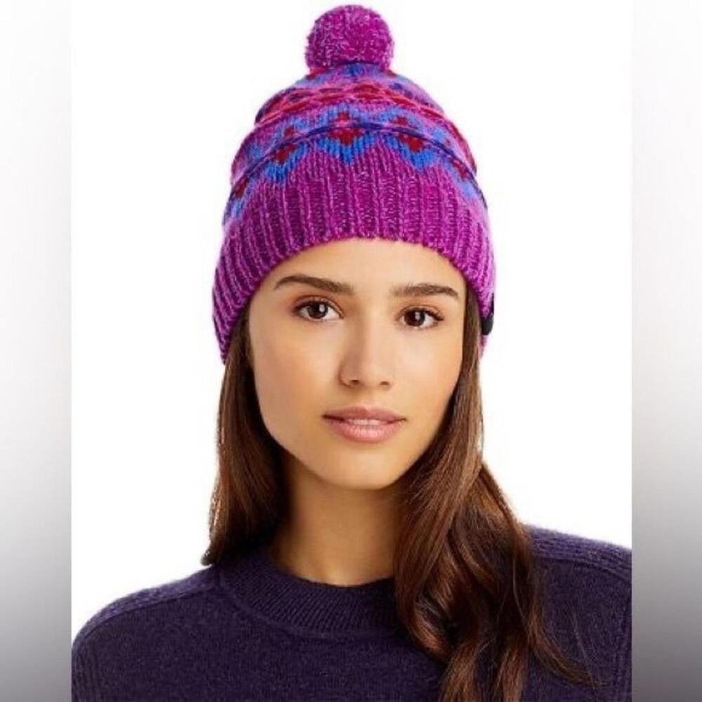RAG & BONE Fair Isle Knit Pom Beanie in Multicolor Purple Pink NWT